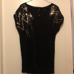 Black sequin shoulder tunic or mini dress